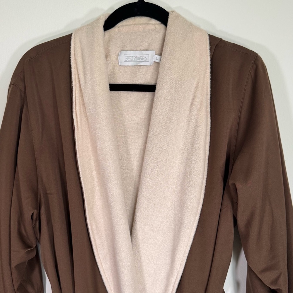 Restoration Hardware Chocolate and Ivory Women's Robe Large Cozy Luxury Spa - Picture 2 of 10